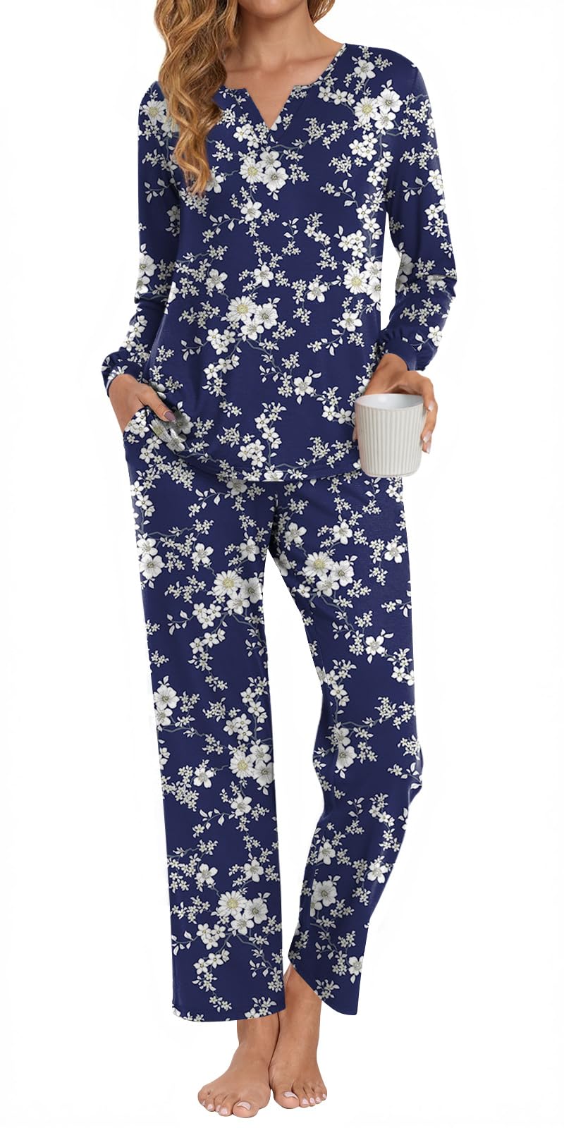 Anyally Womens Plus Size Pajama Sets Ladies Fall Pjs 2 Pieces Lounge Outfits V Neck Long Sleeves Sleepwear
