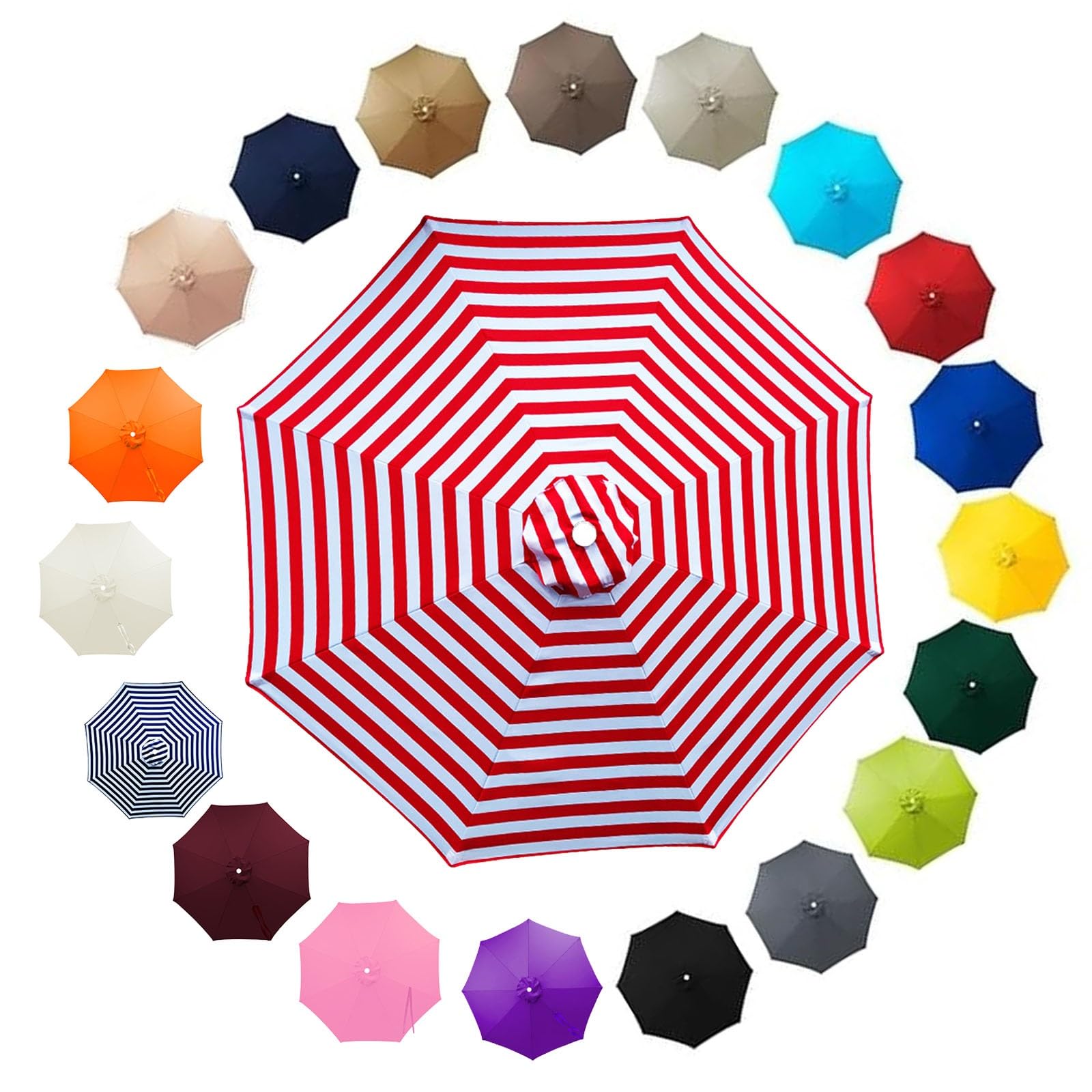 Outdoor Patio Parasol Replacement Canopy 2.5m 2.8m 3.30m 3.5m 6/8 Ribs, Fade Resistant Garden Umbrella Top Fabric Cover, Waterproof UV Protection Sunshade Cloth(Red White,2.15m/6 Arms) โ image 1