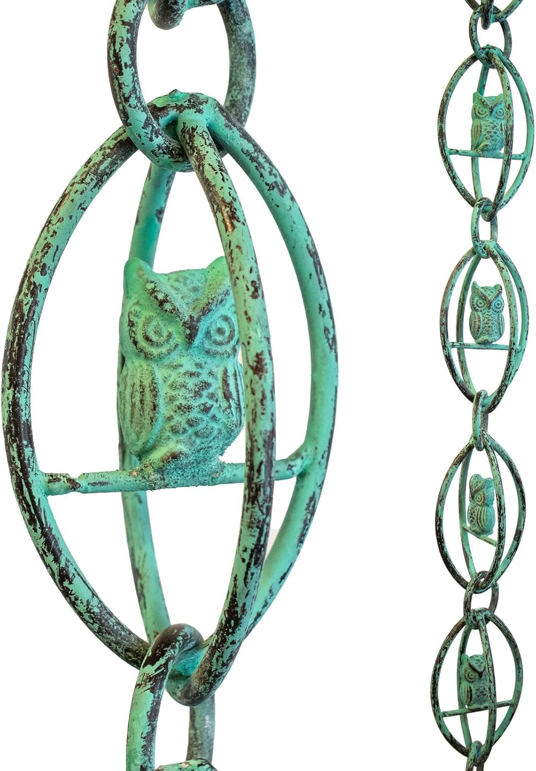Nutshell Stores Owls Rain Chain - Patina - 8 Feet