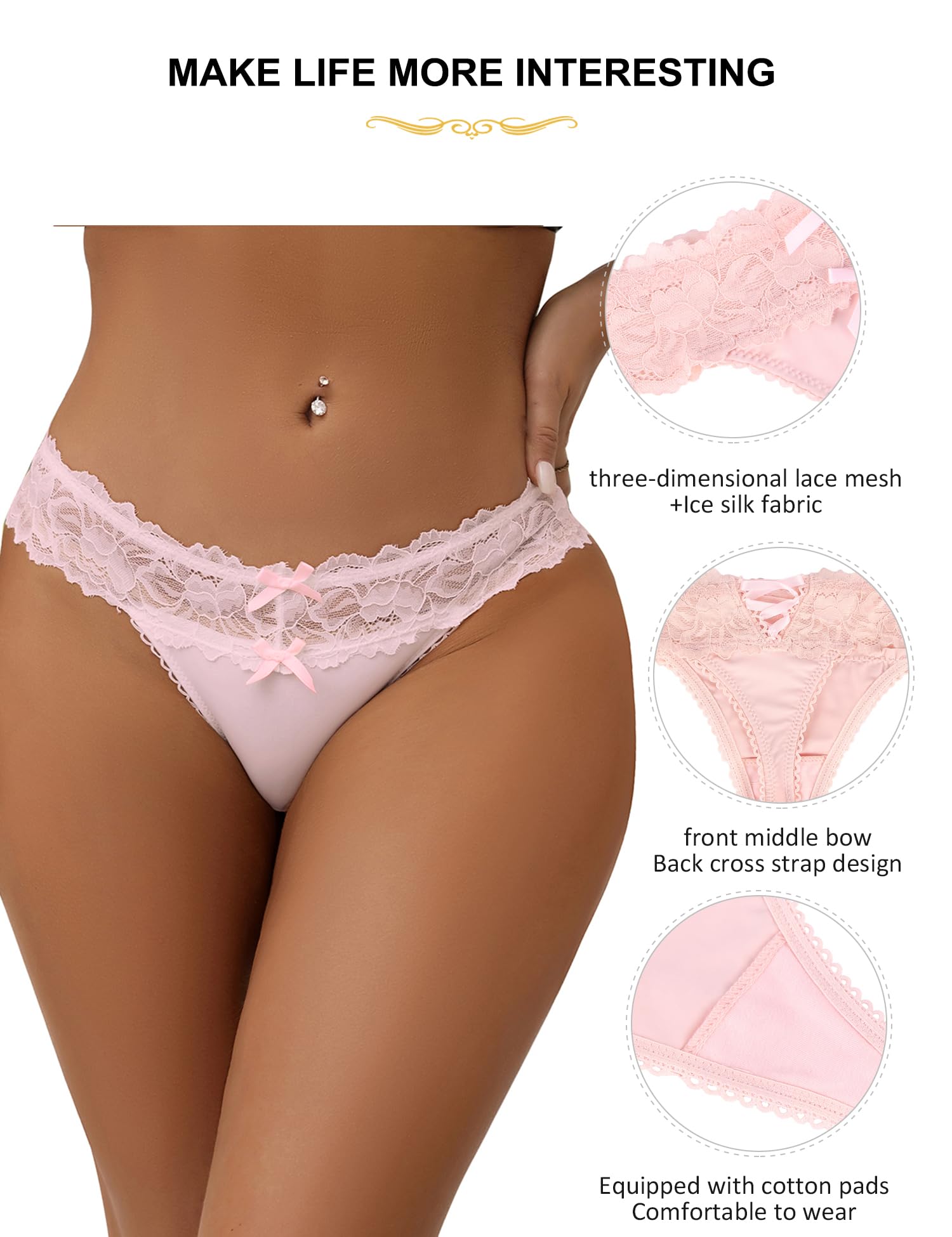 ohyeah Tanga sexy de encaje para mujer, ropa interior de talle bajo, entrepierna de algodón, tangas atrevidas, 4-18