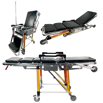Aluminum Alloy Ambulance Stretcher, Folding Automatic Loading Ambulance Gurney Stretcher Chair, for Emergency Evacuation, Rescue Black