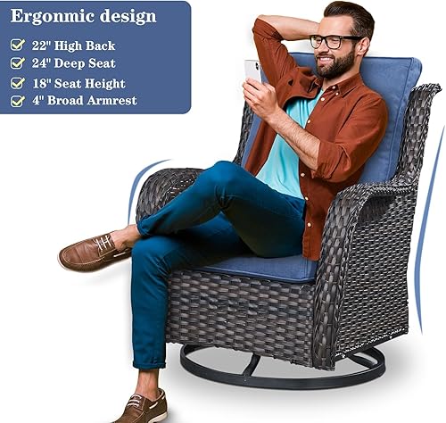 Miniatura 6 de Juego de muebles de patio giratorio - 3 sillas mecedoras para exteriores con mesa auxiliar pequeña juegos de sillas de mimbre para porche balcón y