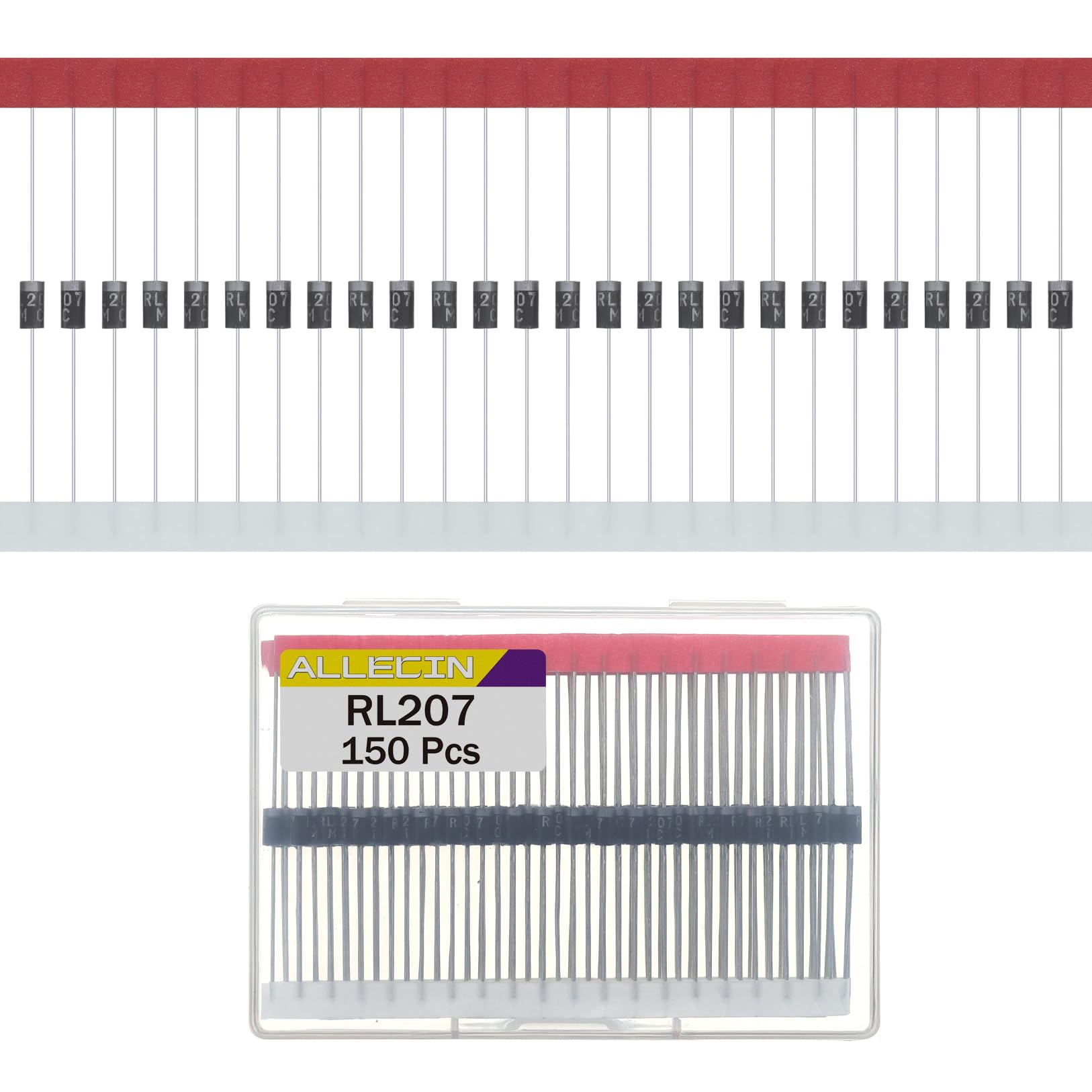 ALLECIN 150Pcs RL207 Rectifier Diode 2A 1000V 207 Axial Doorbell Schottky Diodes 2 Amp 1000 Volt Switching Dioden DO-15 Package