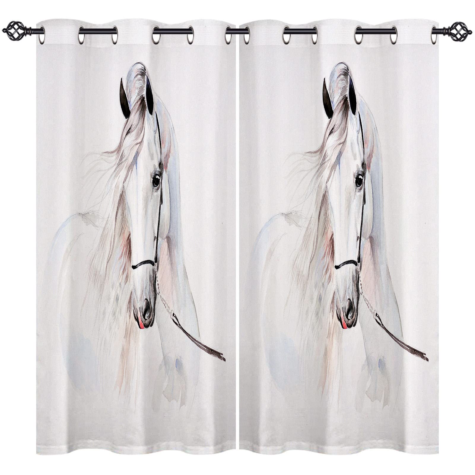 ANHOPE White Horse Blackout Eyelet Curtains 46 x 63 Inch 2 Panels — image 1