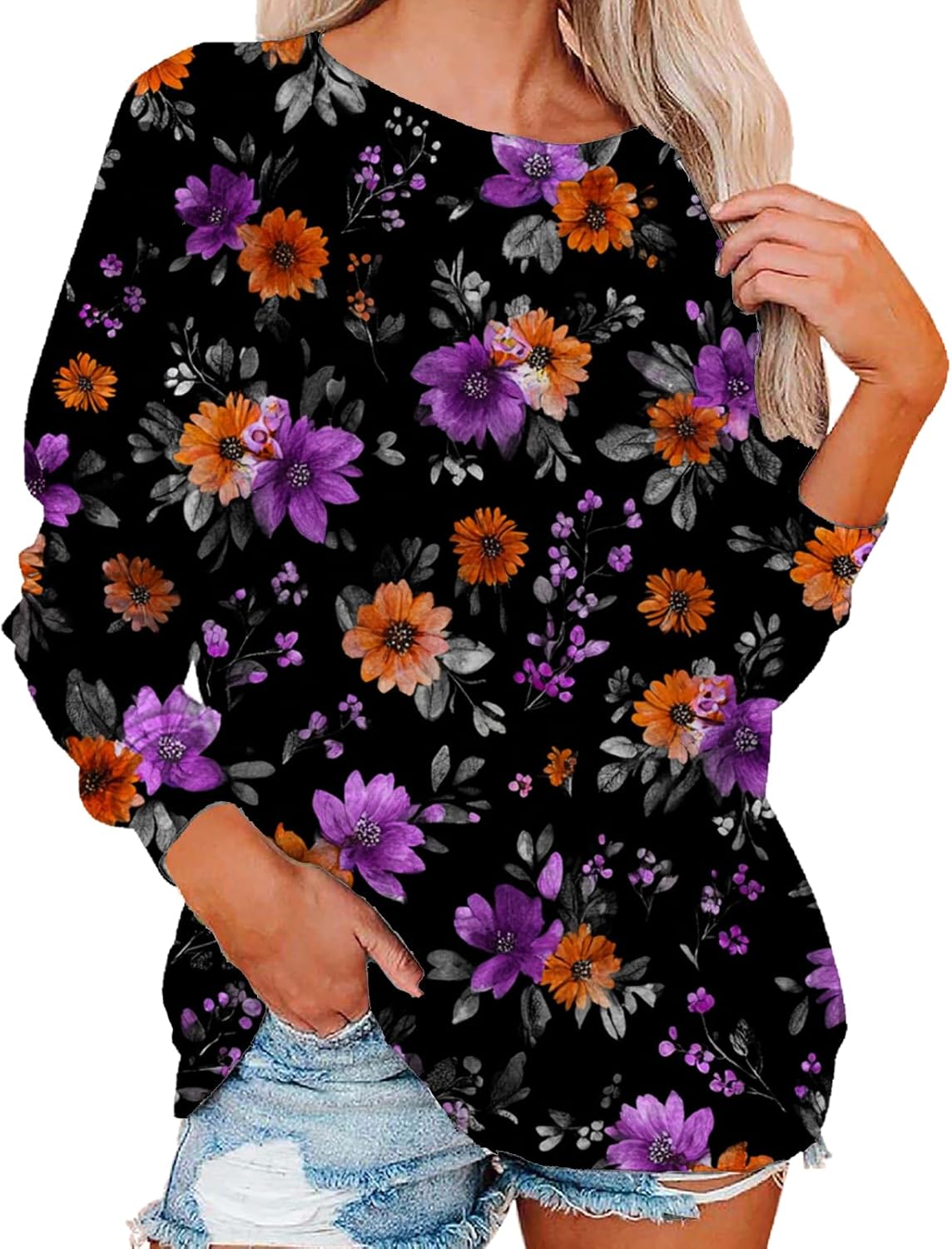 Womens Long Sleeve Sweatshirts Novelty Artistic Pattern Crewneck Fall Tops Loose Ca...