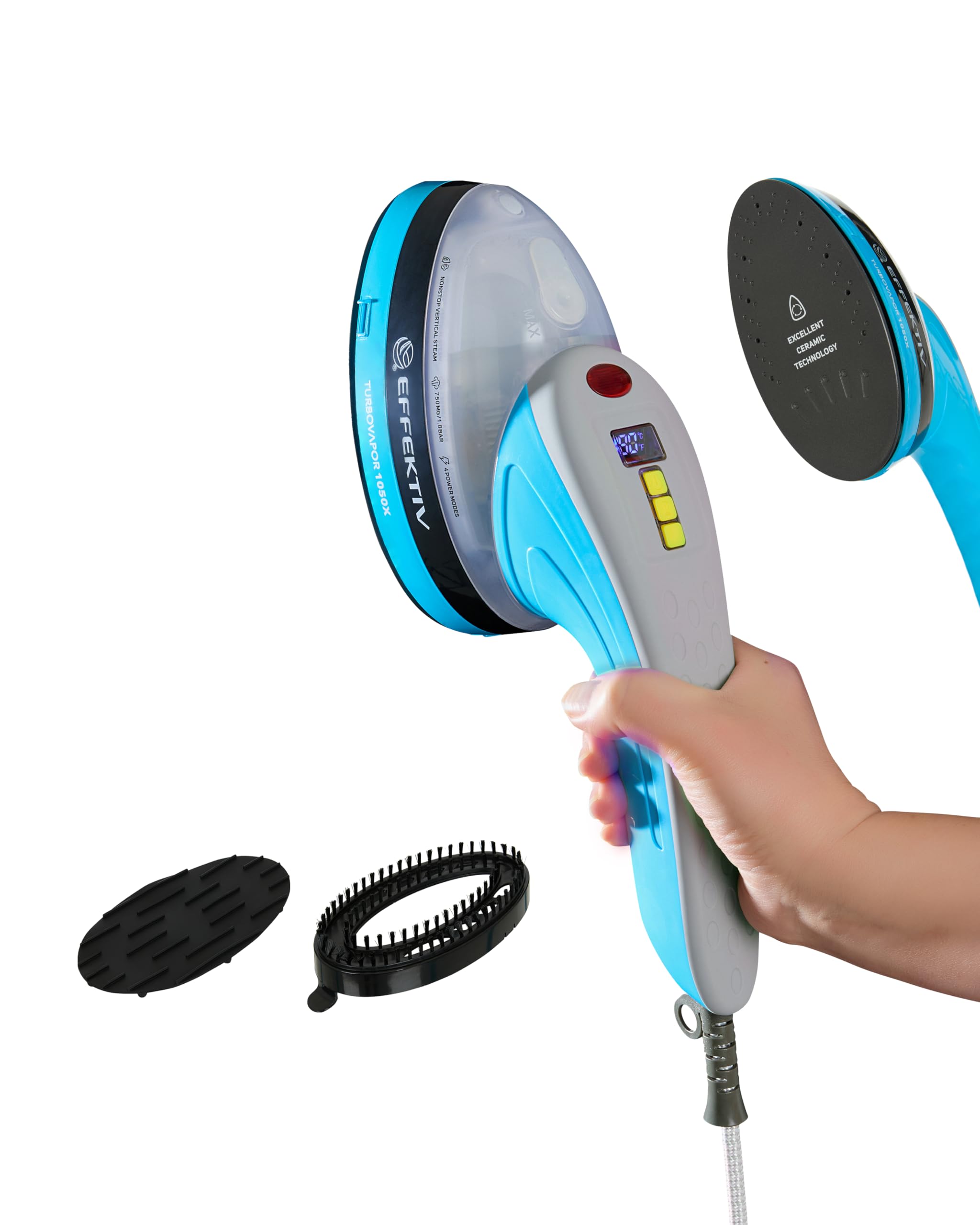 Effektiv Vertikales Dampfbügeleisen, 1800 W, 3-in-1, Keramikplatte, Dampfbürste, Tank 250 ml, kontinuierlicher Dampf 750 mg/s, LED-Display, automatische Abschaltung, Kabel 3 m