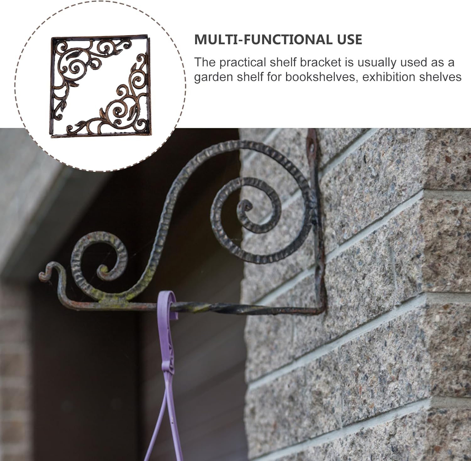 2pcs Cast Iron Wall Shelf Brackets Triangle Support Frame Heavy Duty Wall-Mounted Rack Support Vintage Gold for Home Storage and Floating Shelves