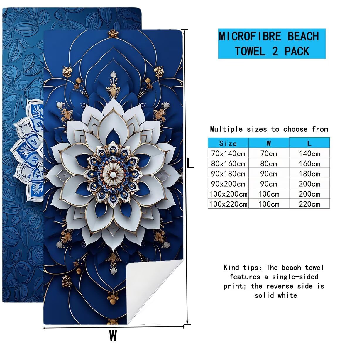 Telo Mare Grande 100x200cm 2 Pezzi, Telo Mare Microfibra Asciugatura Rapida, Mandala Asciugamano Palestra Uomo, Antisabbia Aasciugamani Microfibra Accessori Viaggio, Asciugamano da Palestra -3641