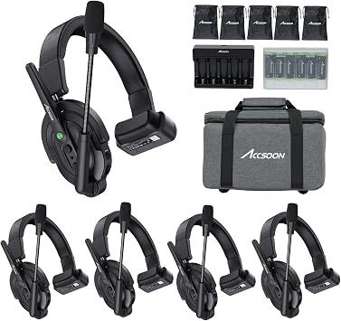 Accsoon Como 1 Host 4 Remotes Kit Wireless Headset Intercom System,1.9GHz Full DuplexFull Duplex Digital Communication System, 400M/1312ft, 10+ Hours Working Times-5 Pack