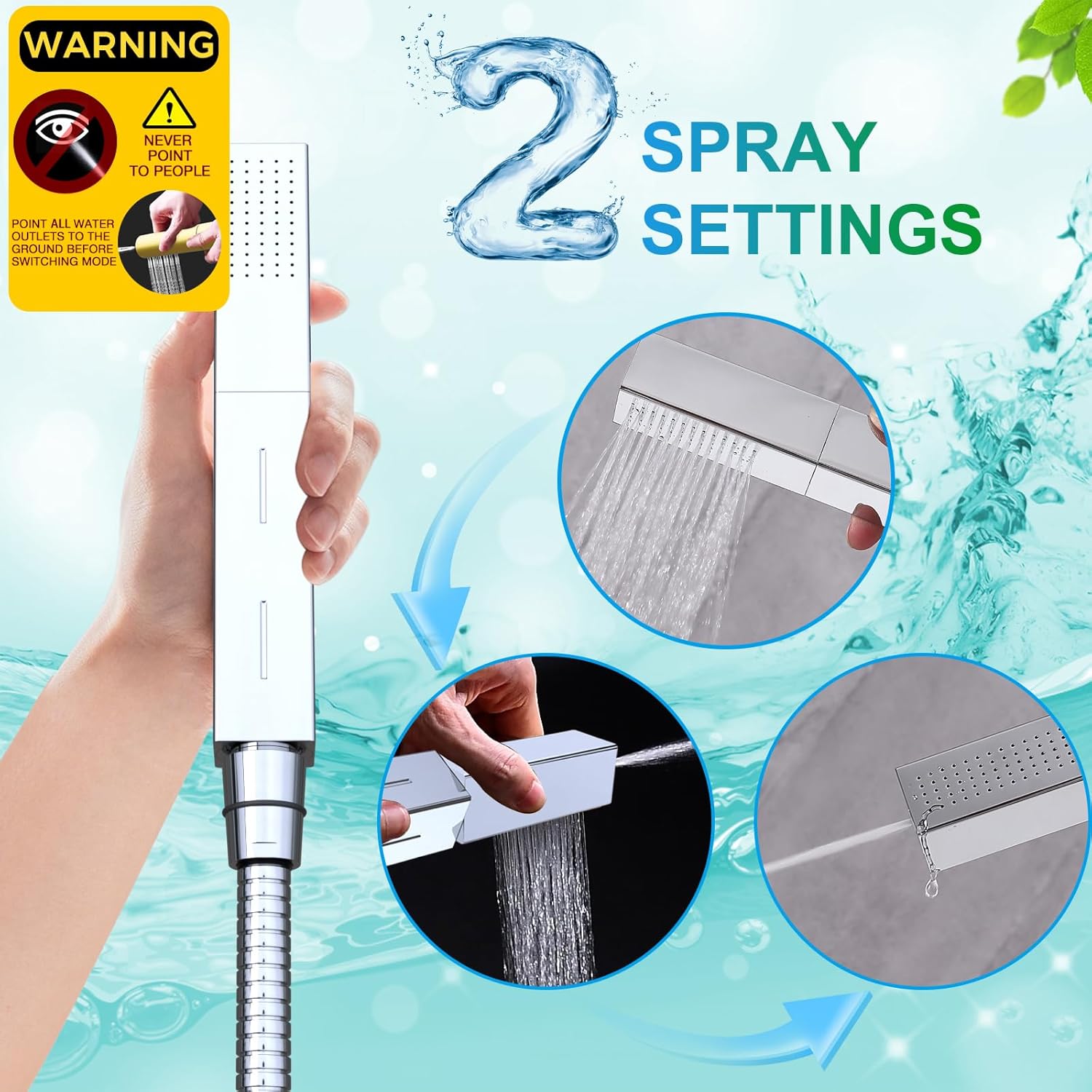 Hand Held Shower Wand with Hose, 2 Function (Rain+Power Jet) All Metal Heavy-duty Brass Handheld Shower Head with 59" Stainless Steel Hose Set, Chrome