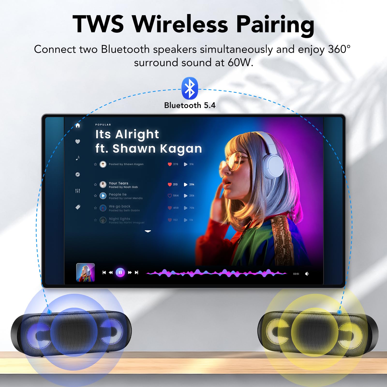 IKT Cassa Bluetooth Potente Portatile con Luci, Speaker Bluetooth 5.4, 30W Basso Potenziato, IPX7 Impermeabile, 7 Luci RGB, 30 Ore Autonomia, Altoparlante Bluetooth per Party, TWS AUX TF-Card