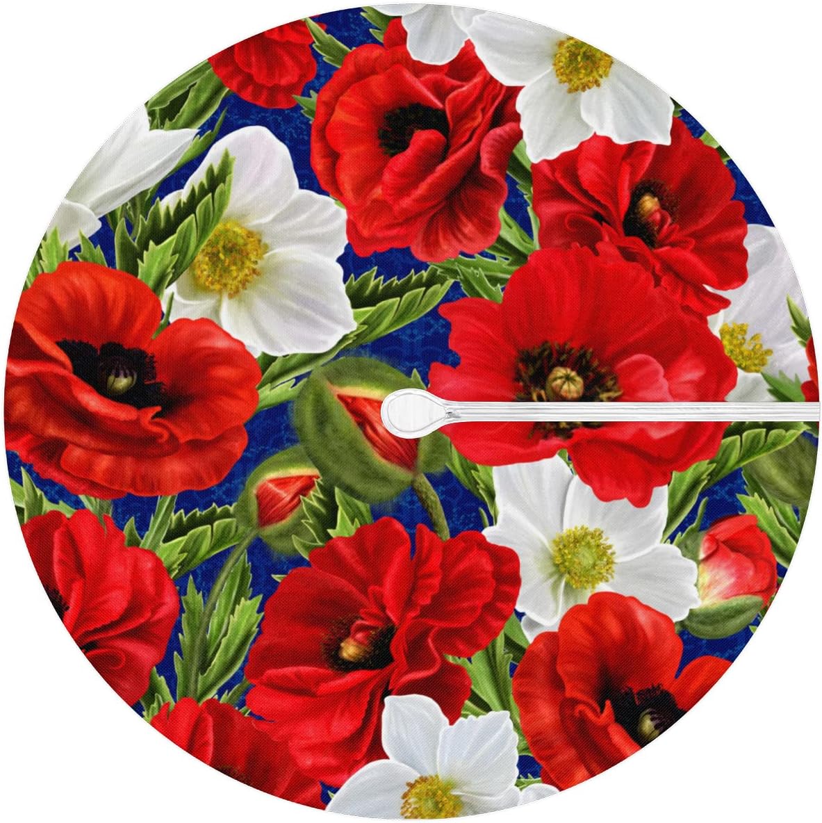Bardic Outdoor Tablecloth Poppy Round Fitted Table Cover with Zipper and Umbrella Hole, Waterproof Elastic Edged Table Cover for Party, Picnic and Patio, Fits Tables up to 45''-56'' Diameter