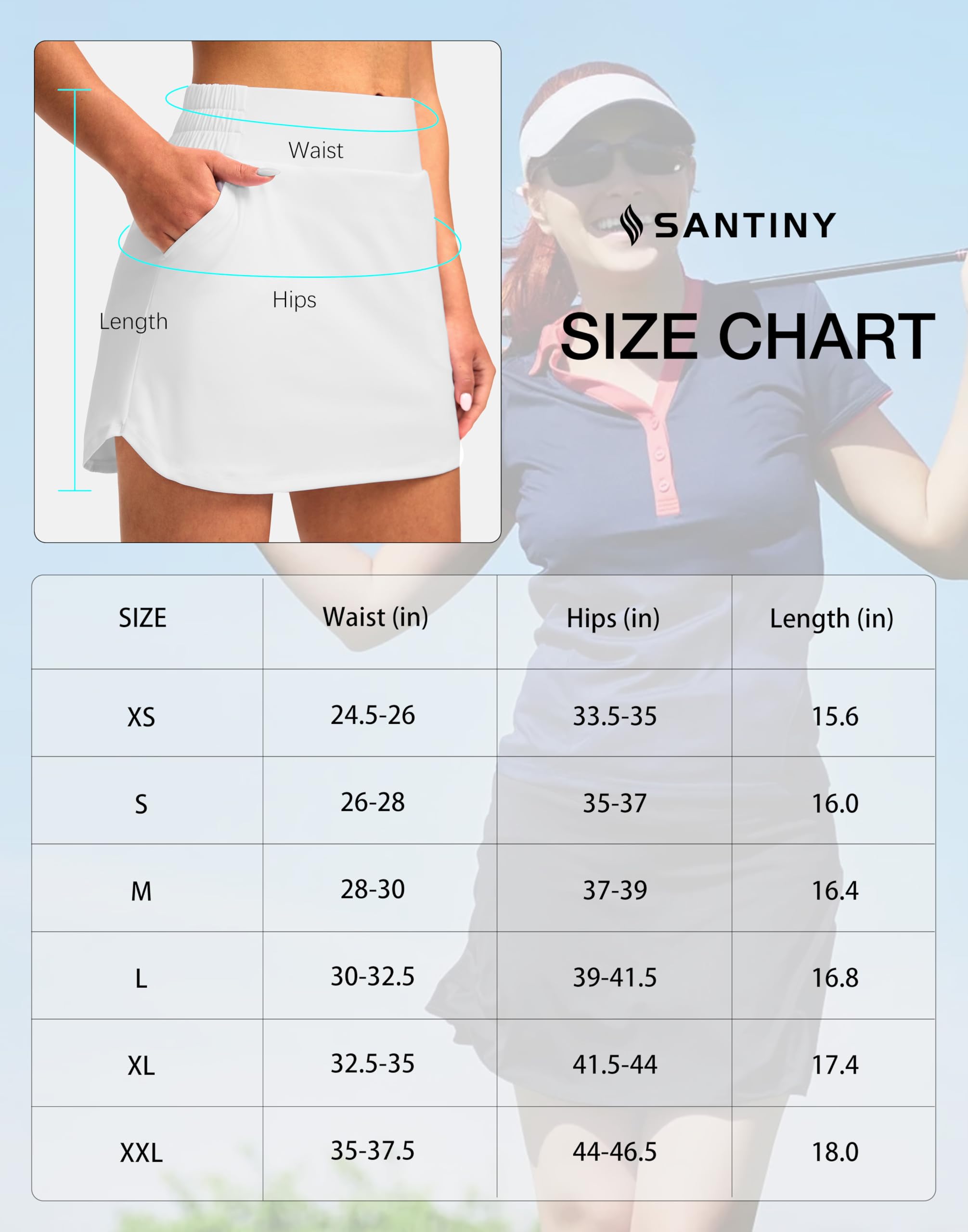 SANTINY Gonne da golf da donna, 4 tasche, con gonna corta a vita alta, elasticizzata, da tennis, atletica, casual, estate