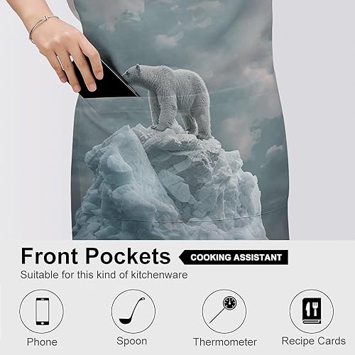 Miniatura 5 de MUSM Apron for Adults - 27.6 X 31.5 Inch, Heavy-Duty Polyester Aprons with Two Large Pockets, Waterproof On Top of Iceberg Kitchen Apron for