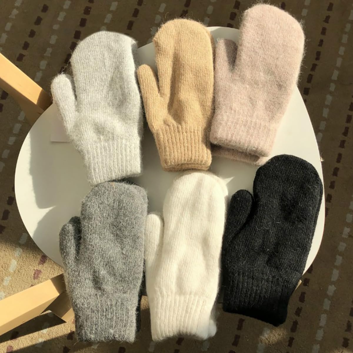 ECYC Ltd Unisex Winter Warm Wool Knit Mittens Double Thickened Cold Weather Mittens Gloves Knitted Mittens for Women Mens