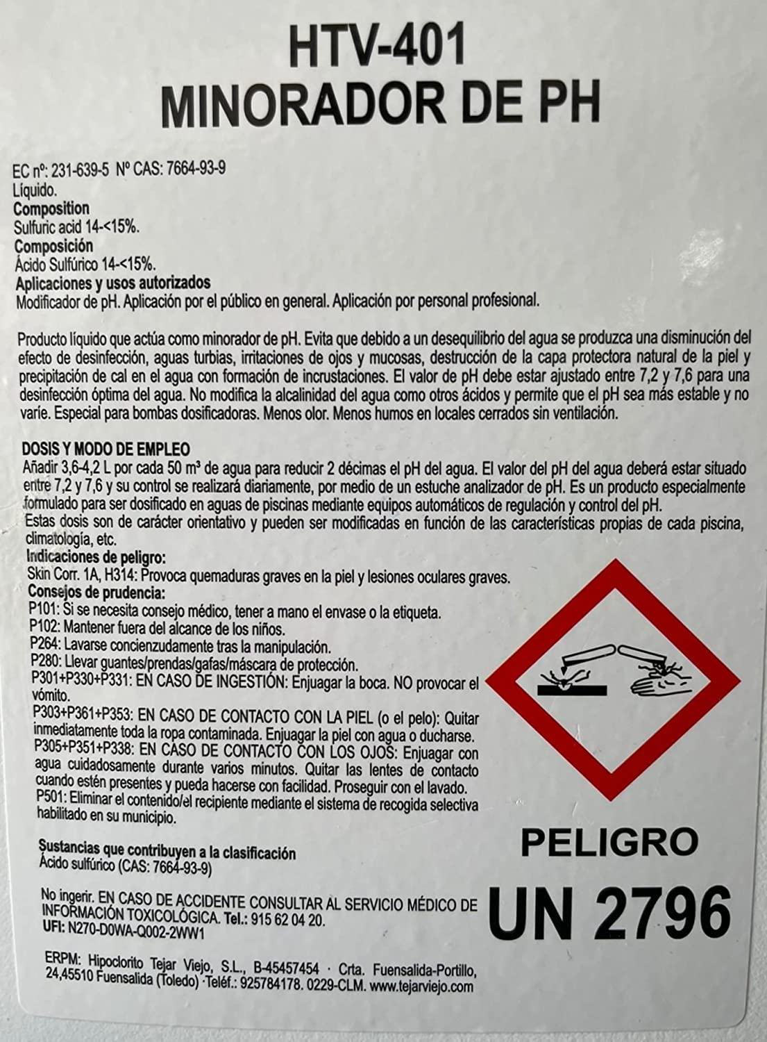 MUGAR- Minorador de pH Minus Sulfúrico para Piscinas. Reductor de pH DE 10, 15 Y 20 litros- Sulfúrico. Envases de Tres cantidades Diferentes Disponibles: 5, 10 y 20 litros.