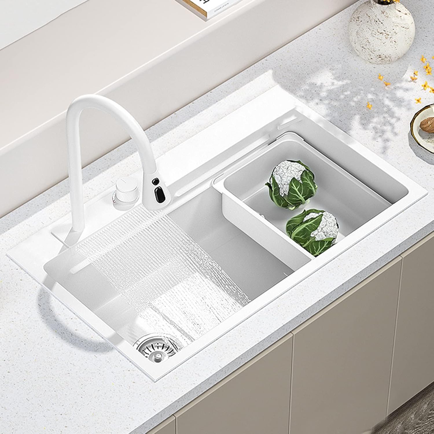 White Waterfall Kitchen Sink Stainless Steel Single Bowl Kitchen Sink