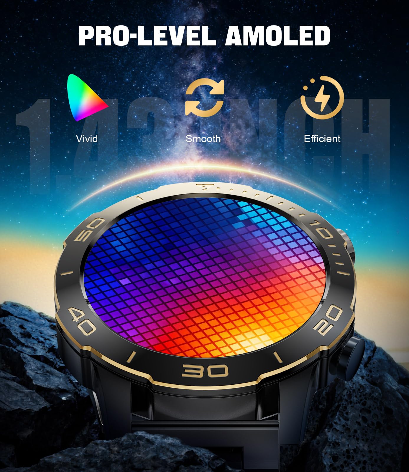 LIGE Smartwatch Herren mit LED-Licht/Anrufe, 730mAh Akku für 30 Tage Nutzung Smart Watch 3ATM Wasserdicht, 1,62'' HD AMOLED Display, 119 Sportmodi Schrittzähler Fitnessuhr für iOS Android, Schwarz
