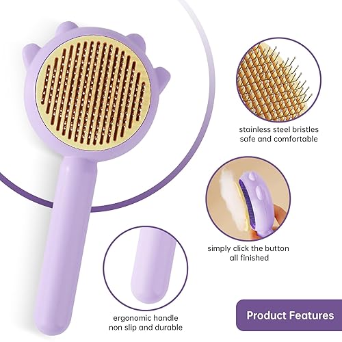 Miniatura 3 de gooljing - Cepillo antideslizante para perros y gatos con botón de liberación, regalo ideal para perros y gatos de pelo largo y corto (color