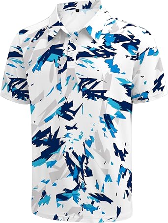 KUYIGO Mens Polo Shirts Moisture Wicking Performance Print Golf Shirt