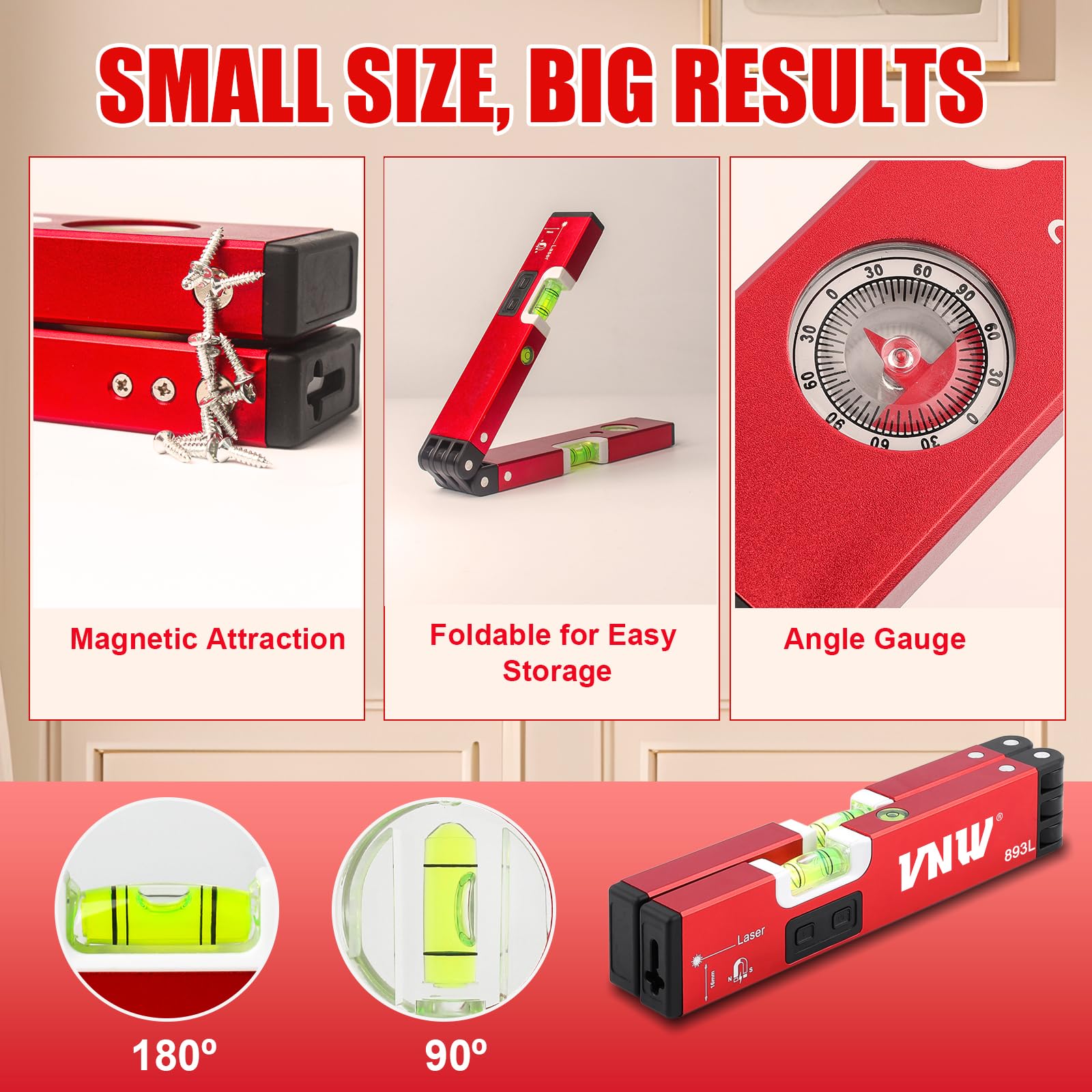 20 Inch Foldable Magnetic Level with 30ft Cross Laser Line