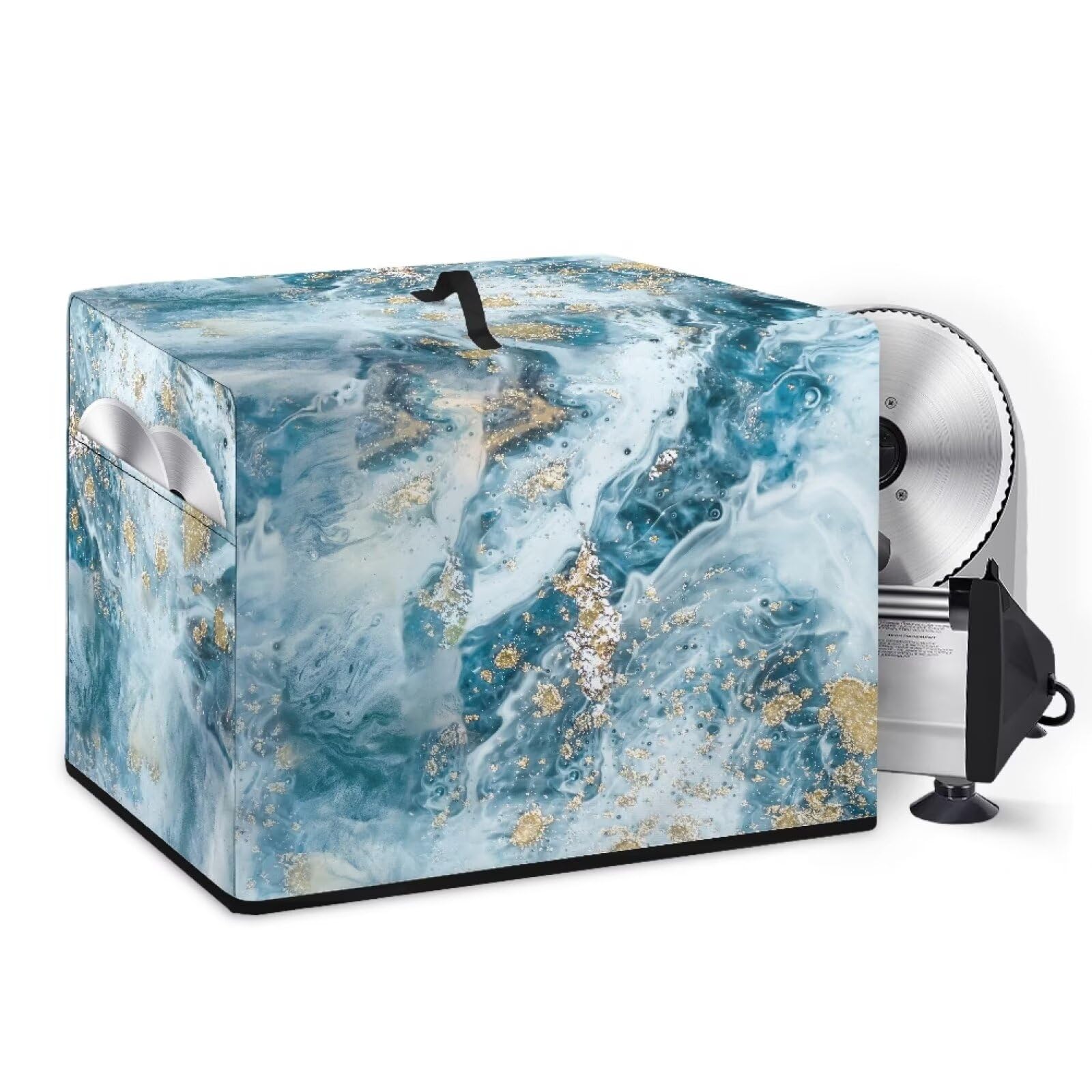 XXQGOMG Meat Slicer Cover Marble Print Food Slicer Cover with Storage Pockets and Top Handle Dustproof Kitchen Appliance Cover Easy to Clean KItchen Decorations