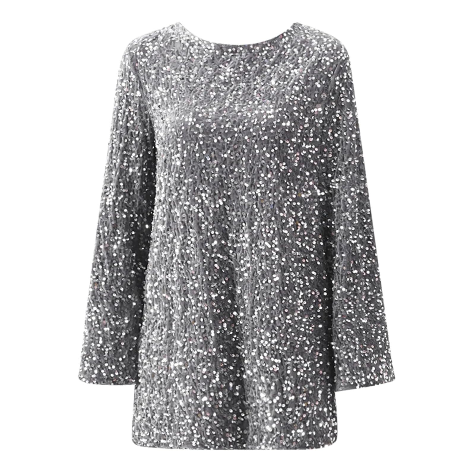 2026 Ample pailletée col Rond Manches Longues surdimensionnée Femme Automne Hiver élégante Tenue soirée décontractée
