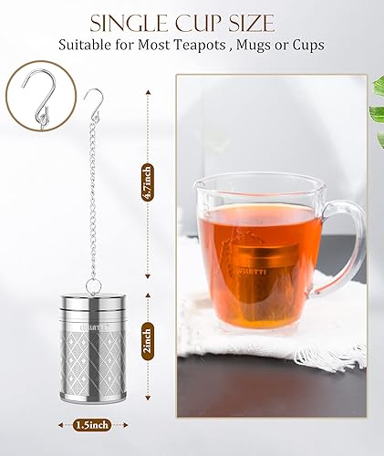 Miniatura 2 de Infusor de té (paquete de 1), malla extrafina de hojas sueltas con patrón de diamante y cadena larga extendida, colador de bola de té de acero
