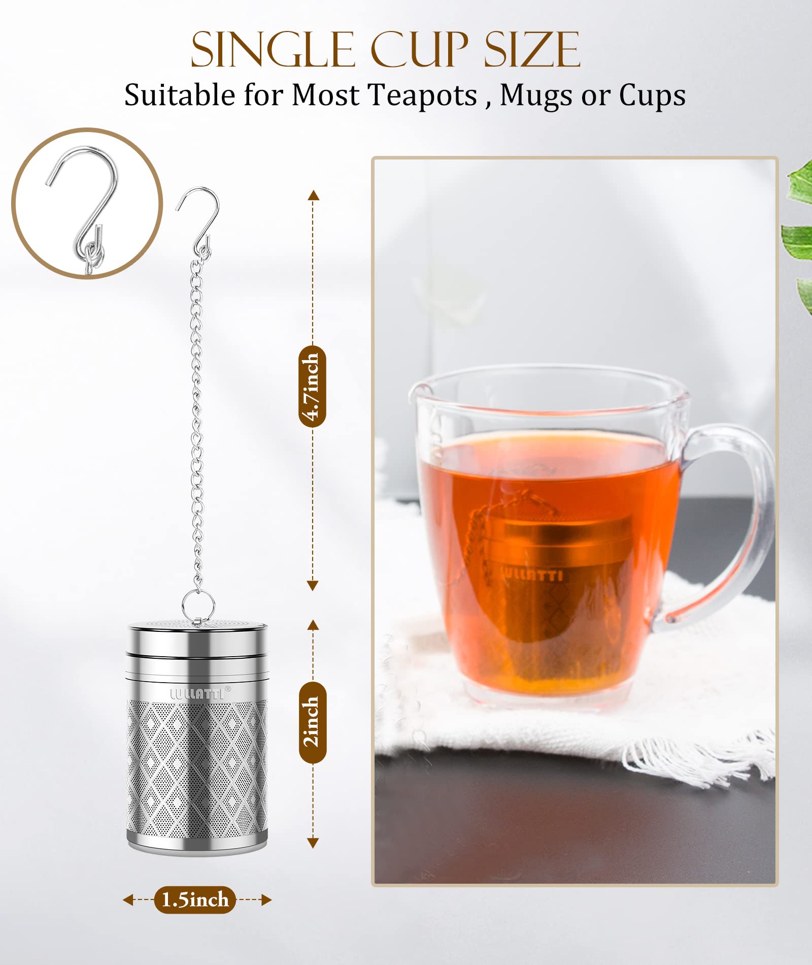 Infusores de té para té suelto, Recipiente Infusiones, Juego de Colador de Té de Acero Inoxidable 18/8, Malla Extrafina para Té de Infusión, Especias y Condimentos