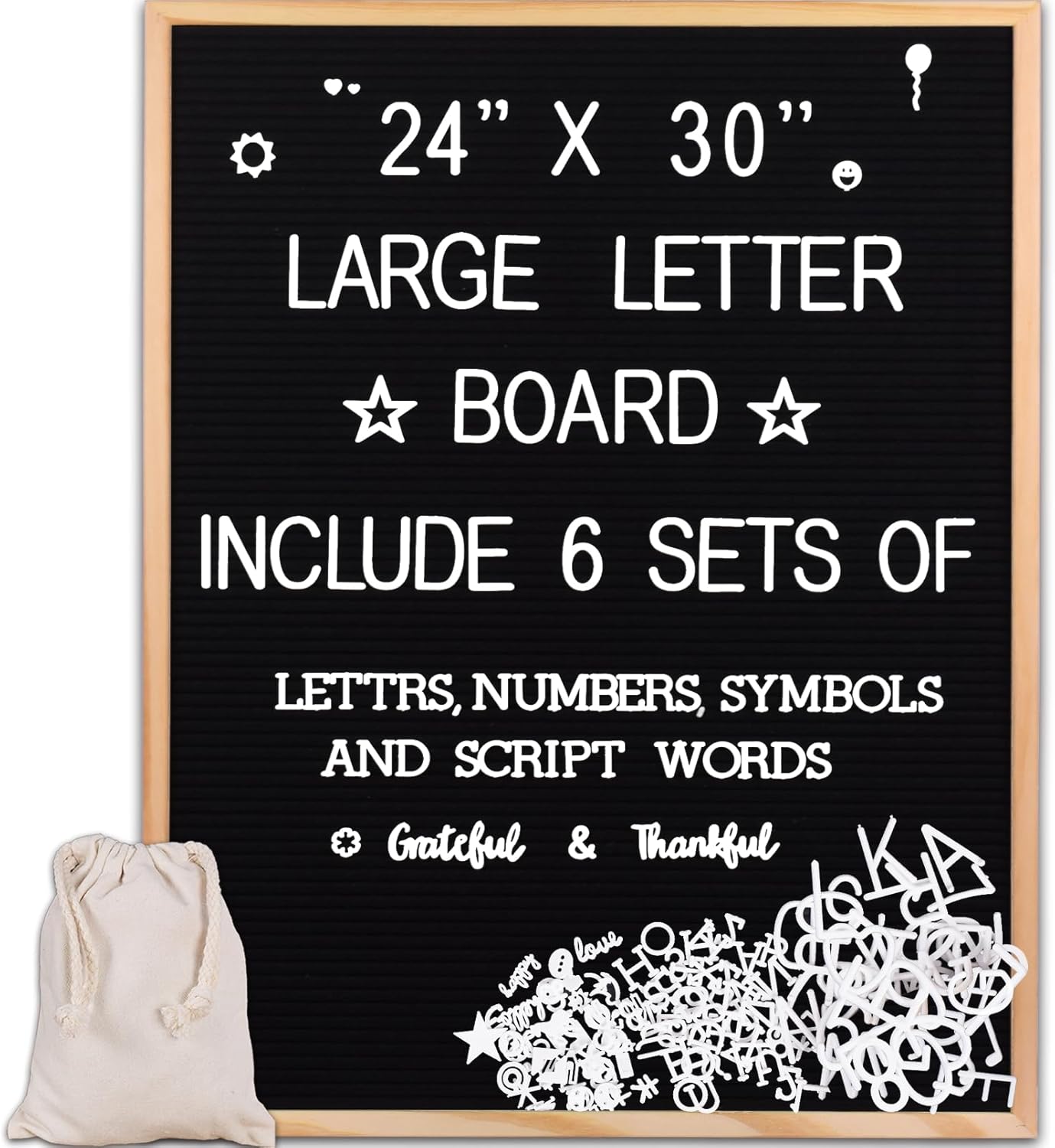Large Felt Letter Board 24x30 Inch with 6 Sets of Letters Felt Message Board Wooden Frame Letter Board for Baby Announcements, Milestones, Wall Mount Menu & Office Decor