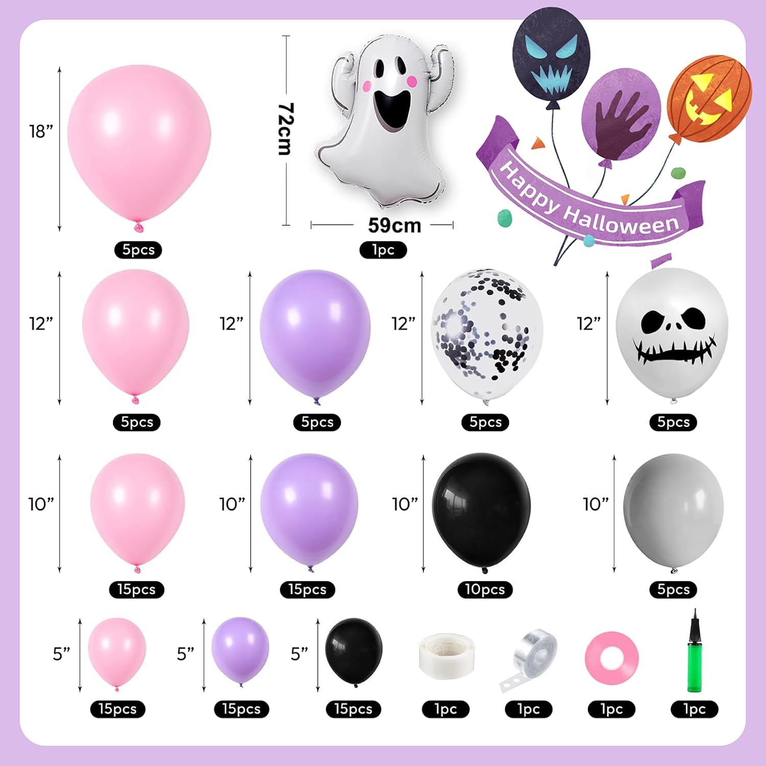 Halloween Balloon Garland Arch Kit in Pink Purple Black, Halloween Birthday Party Decorations for Girls, Cute Skull Ghost Pumpkin Balloon Set for Indoor Wall, Backdrop, Cake Table Décor - Image 2