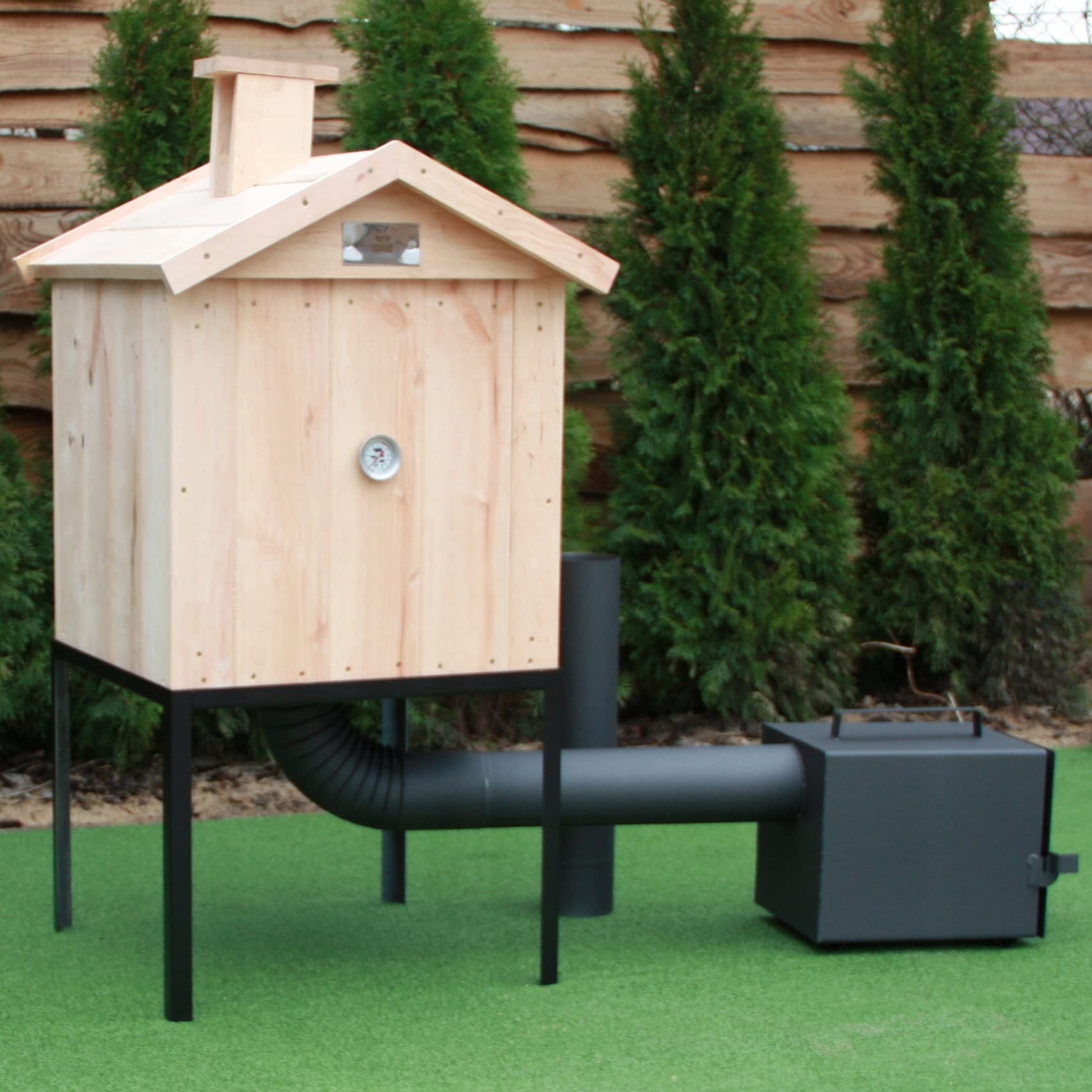 ADGO Erlenholz Räucherkammer 25x25x30 cm Dickes Blech Ofenherd, Räucherkammer mit Vordach Metallboden Garten Räucherkammer für Fleisch (Versand in 2 Paketen)