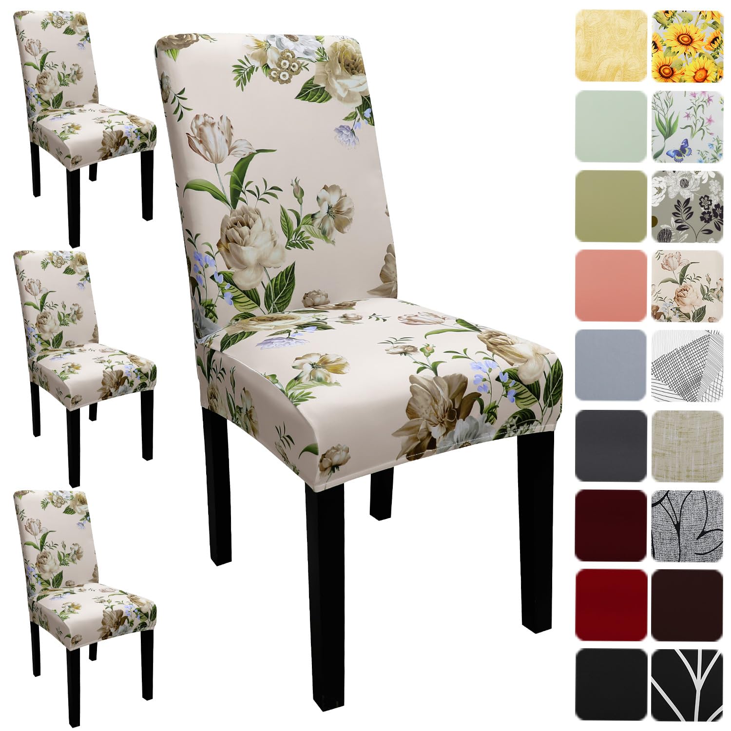 Keyroal Dining Room Chair Covers Set of 4, Stretch Pattern Parsons Chair Slipcovers Spandex Removable Washable Kitchen Chair Protector Cover for