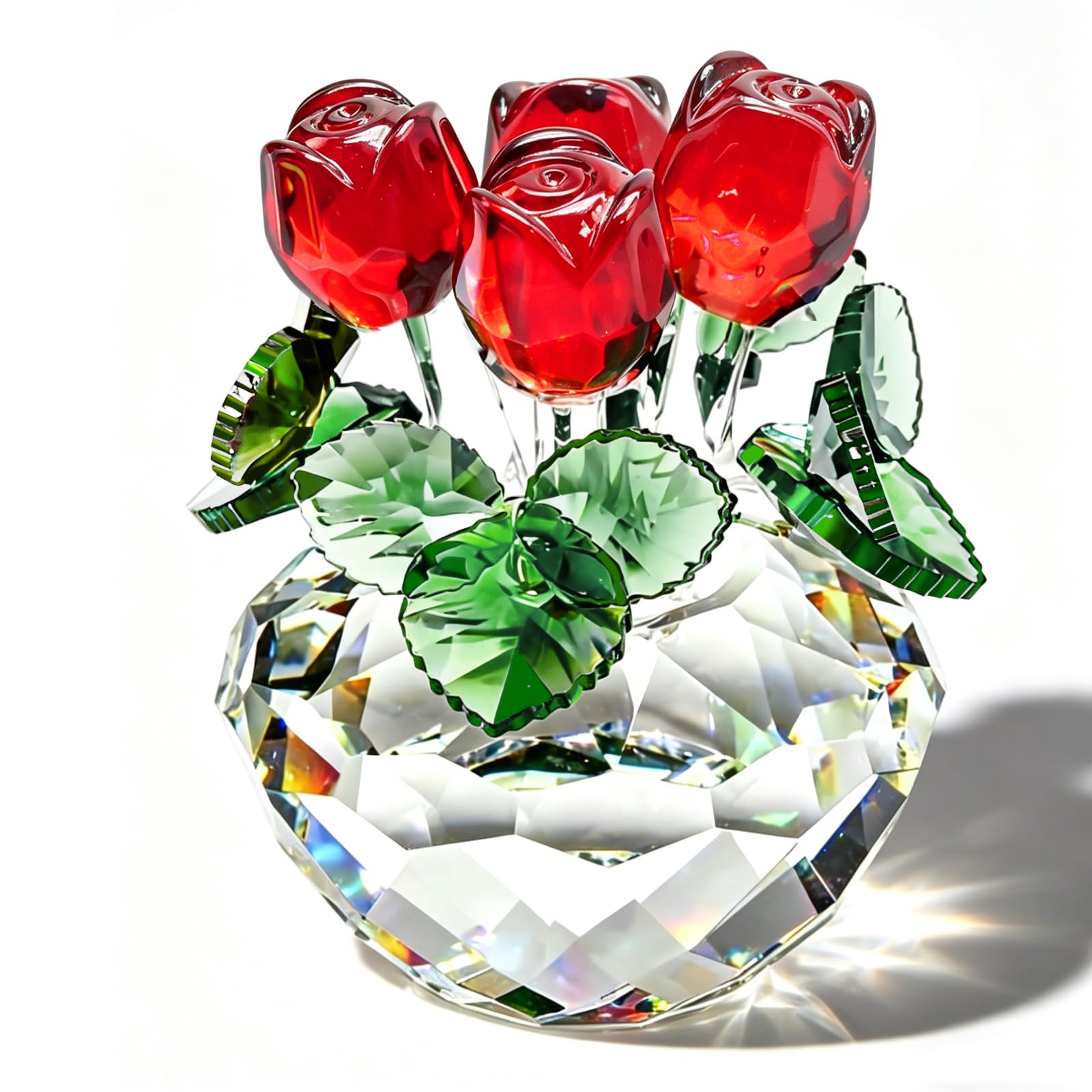 Elegante Rose Kristallrose Figur, Handgefertigte Glasrose Blumenskulptur mit Geschenkbox, Rosen Geschenke für Mama Frauen Valentinstag Hochzeit Home Tischdekoration