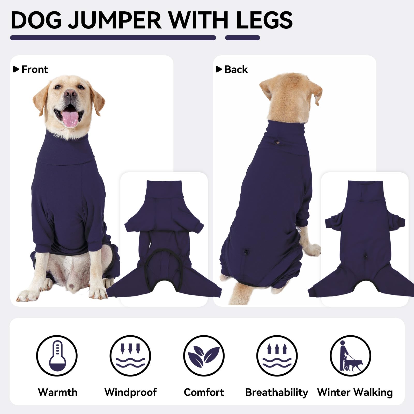 Hjyokuso Dog Fleece Jumper, Dog Sweater with Legs, Snug Fit Fleece Suit With Leash Hole and Adjustable Back, for Winter Blue -L - Image 2