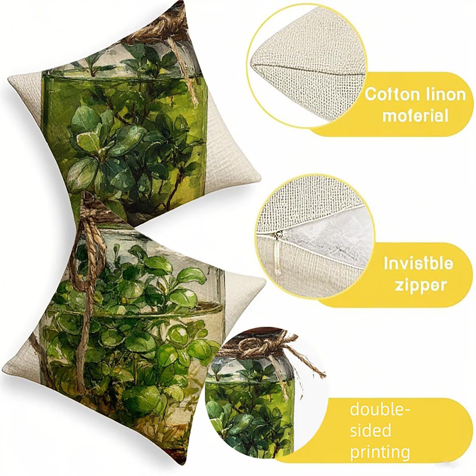 Verde Federe Cuscini Divano 80x80cm Pianta Cuscini da Esterno Set di 2, Con Cerniera Invisibile Cuscino in Lino Impermeabile Autunno Esterno Decorativo, Per Giardino Decorazione Terrazza Sedie G-2