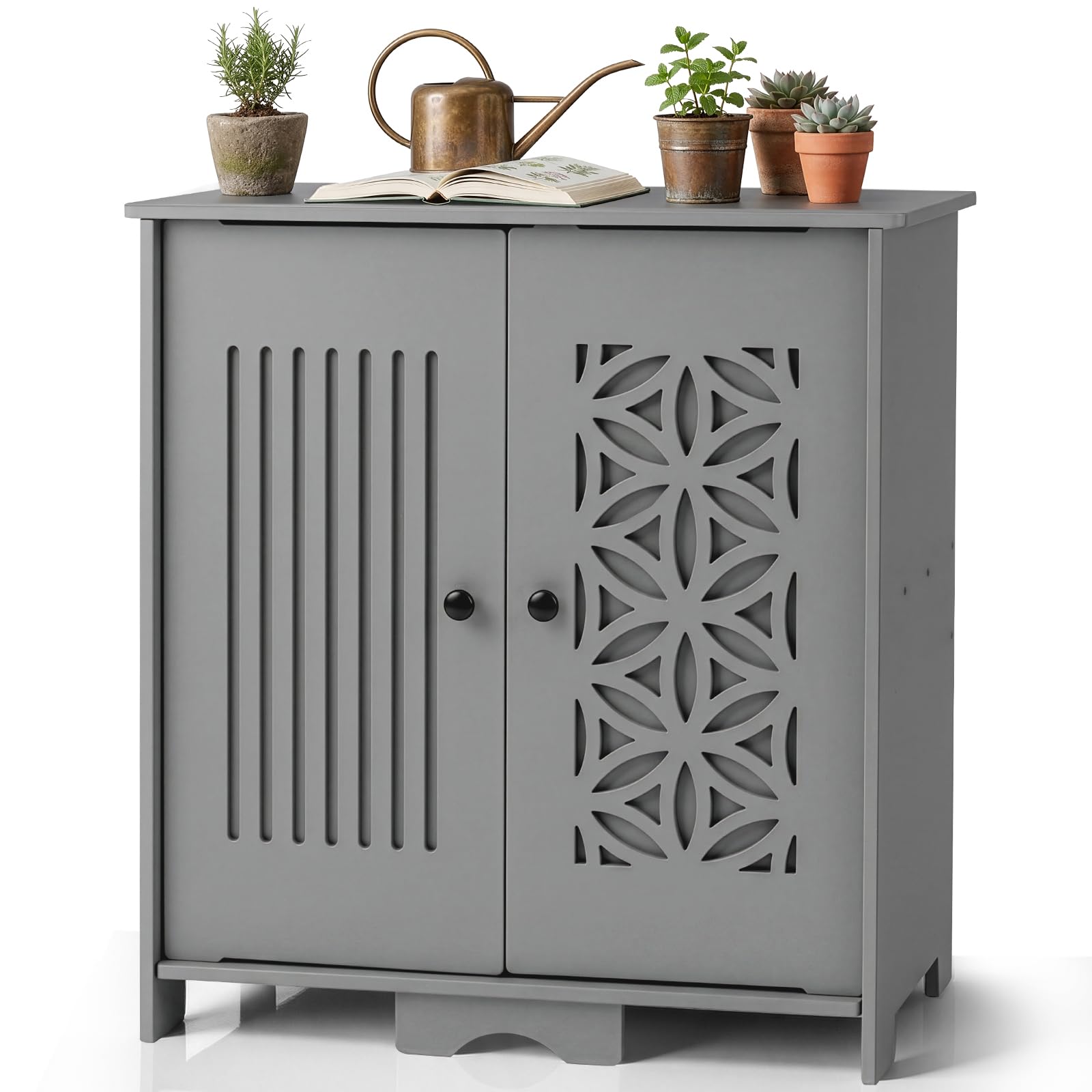 Gartenschrank wetterfest Outdoor, 69 x 43,5 x 73 cm, Hochwertiges PVC-Material, Leicht zu pflegen und zu reinigen, Geeignet für den Innen- und Außenbereich, Grau