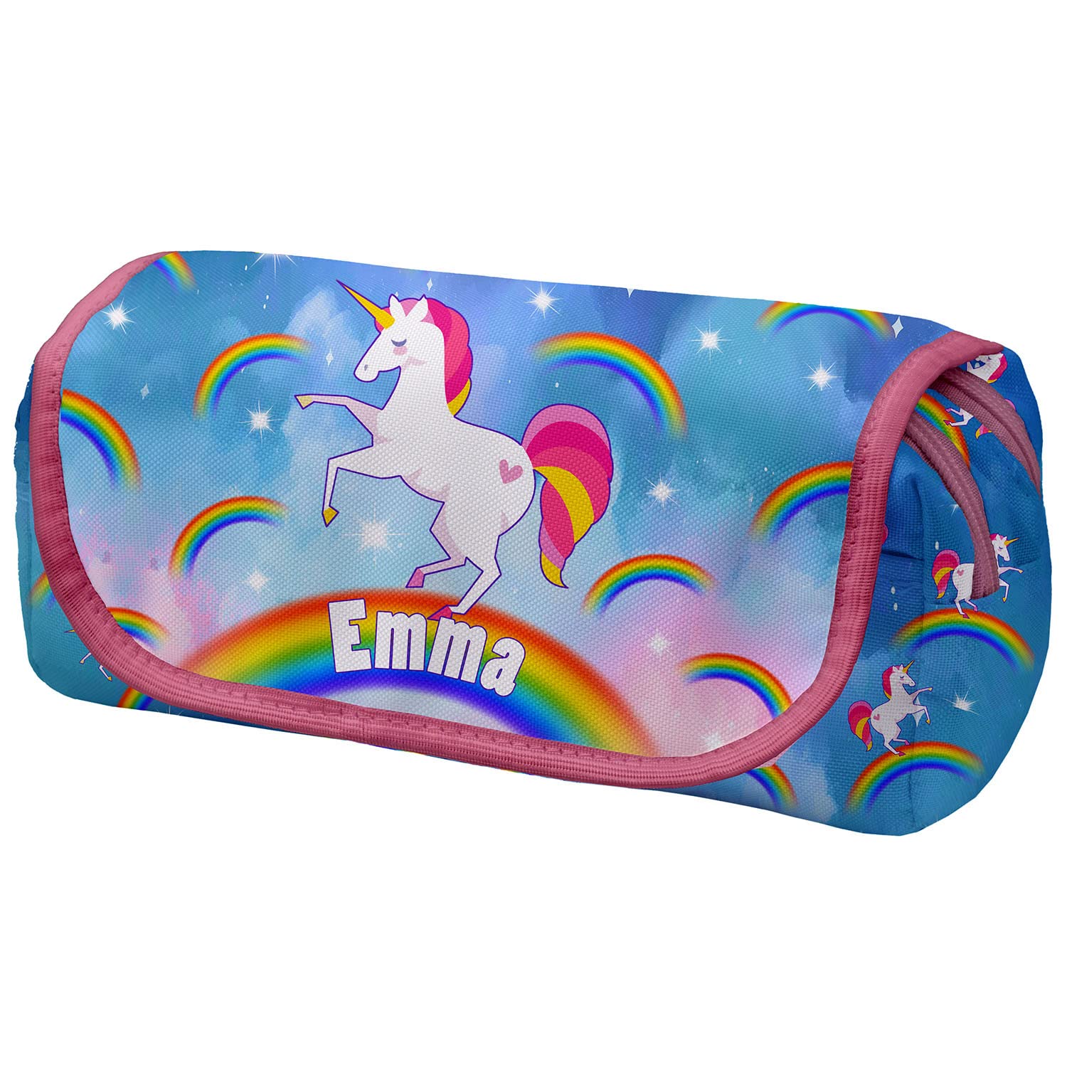 Personalised Pencil case with Flap and Name 2 Compartments Toiletry-Bag Vanity Case Make up Purse Phone Handbag Pencil-Bag Holder Proud Unicorn [151]