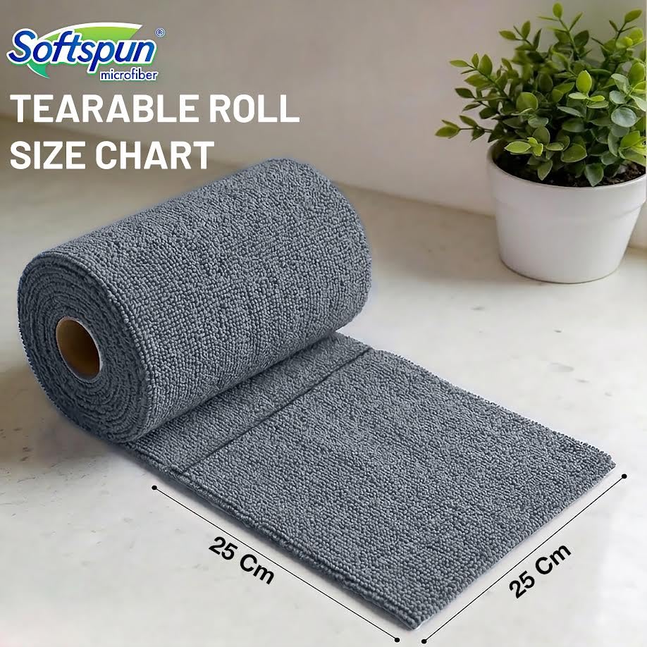 Image of SOFTSPUN Microfiber Cleaning Roll -50 Quick Wipes, 10X Cheaper Than Paper Kitchen Roll Reusable & Lint-Free Cloth for Kitchen, Glass & Home Cleaning | 25x25 cm (Grey)