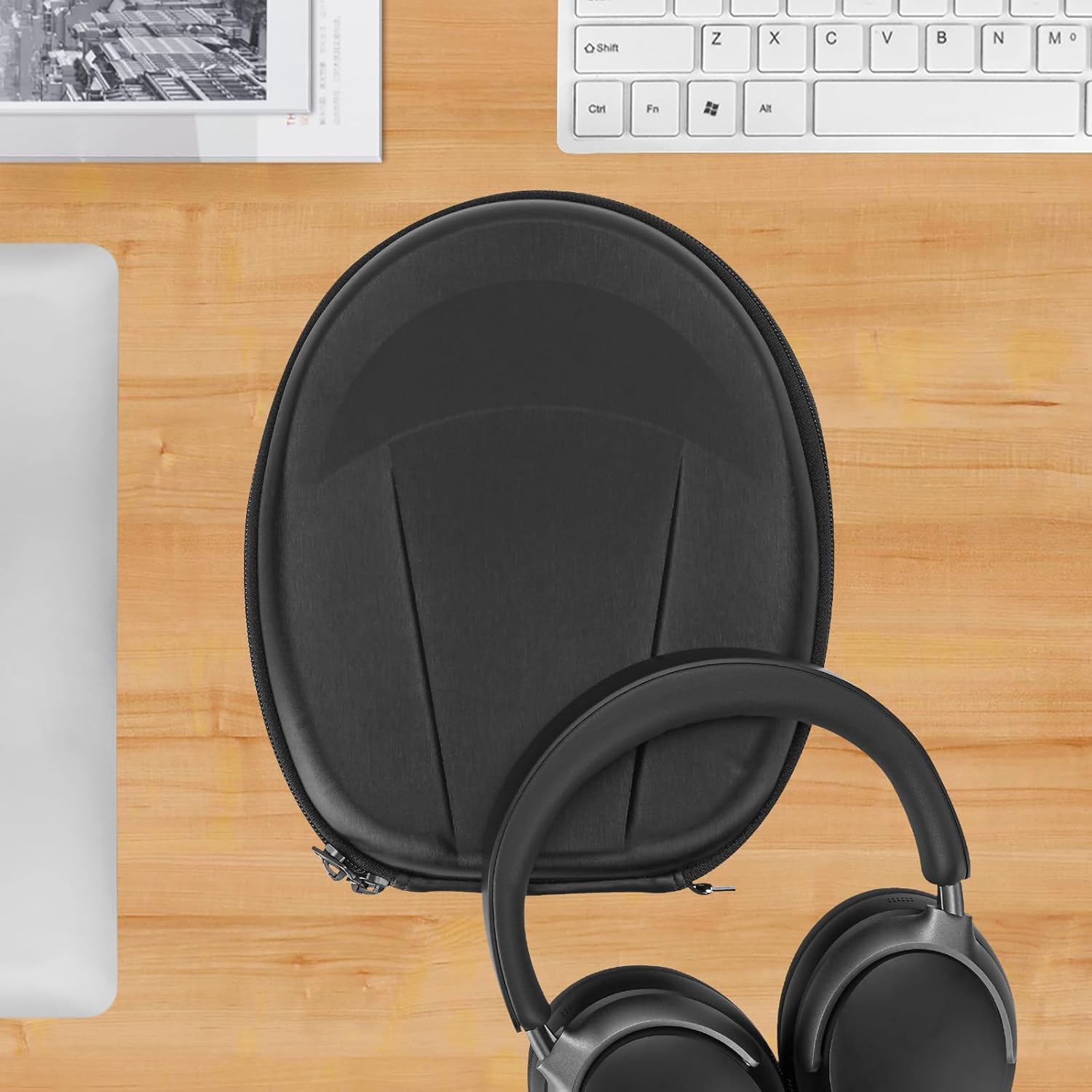 Geekria Shield Headphones Case Compatible with Bose QC Ultra II/Ultra/45/35/25, AE 2i, AE 2 Headphones, Replacement Protective Hard Shell Travel Carrying Bag with Cable Storage (Black) - Image 6