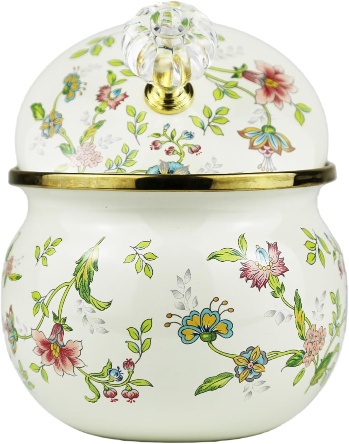 Floral Sugar Bowl Enamel Vintage Boho Spice Jar for Salt Candy Butter image 4