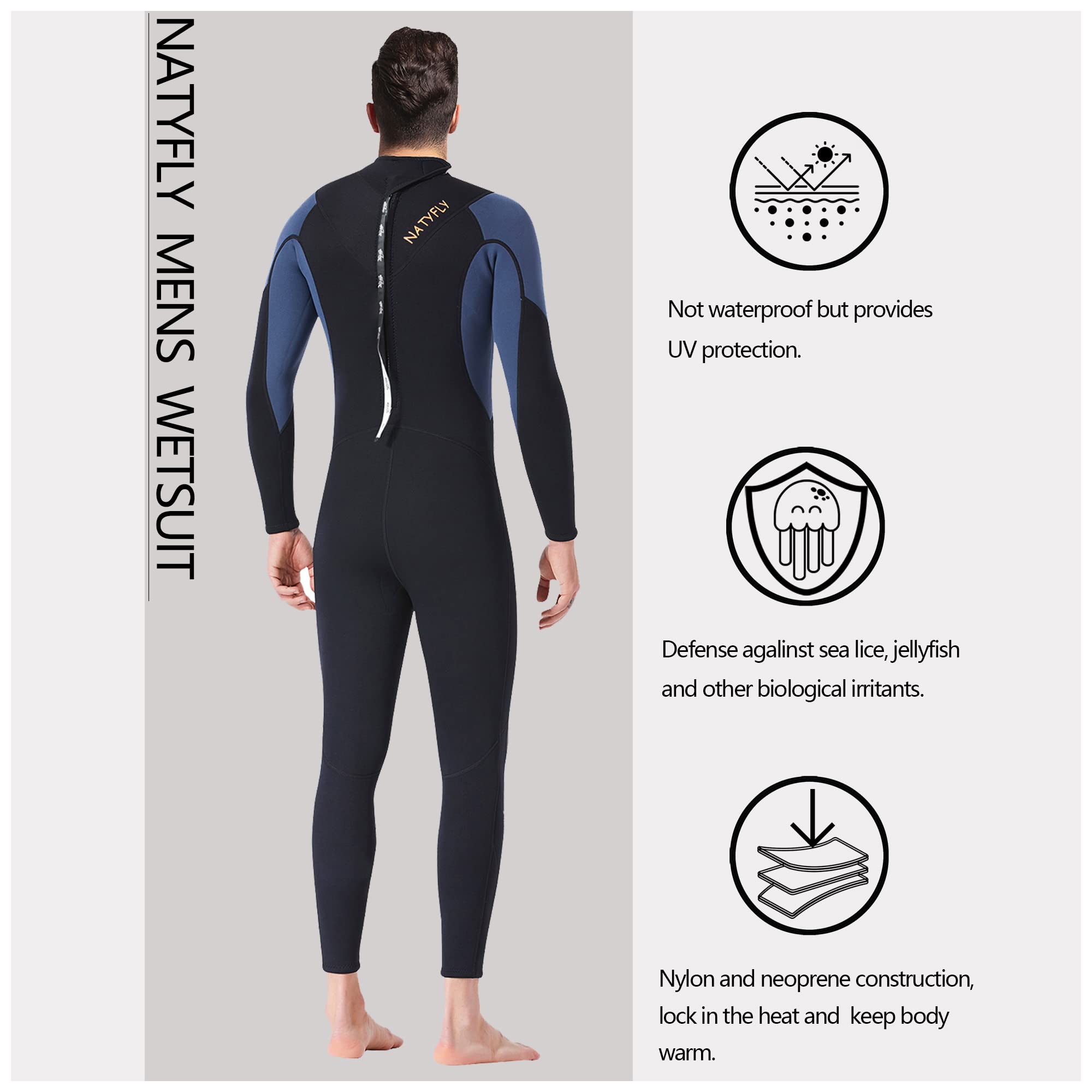 NATYFLY Mens Wetsuit 3mm Neoprene Wet Suit Men, Youth Full Body Shorty