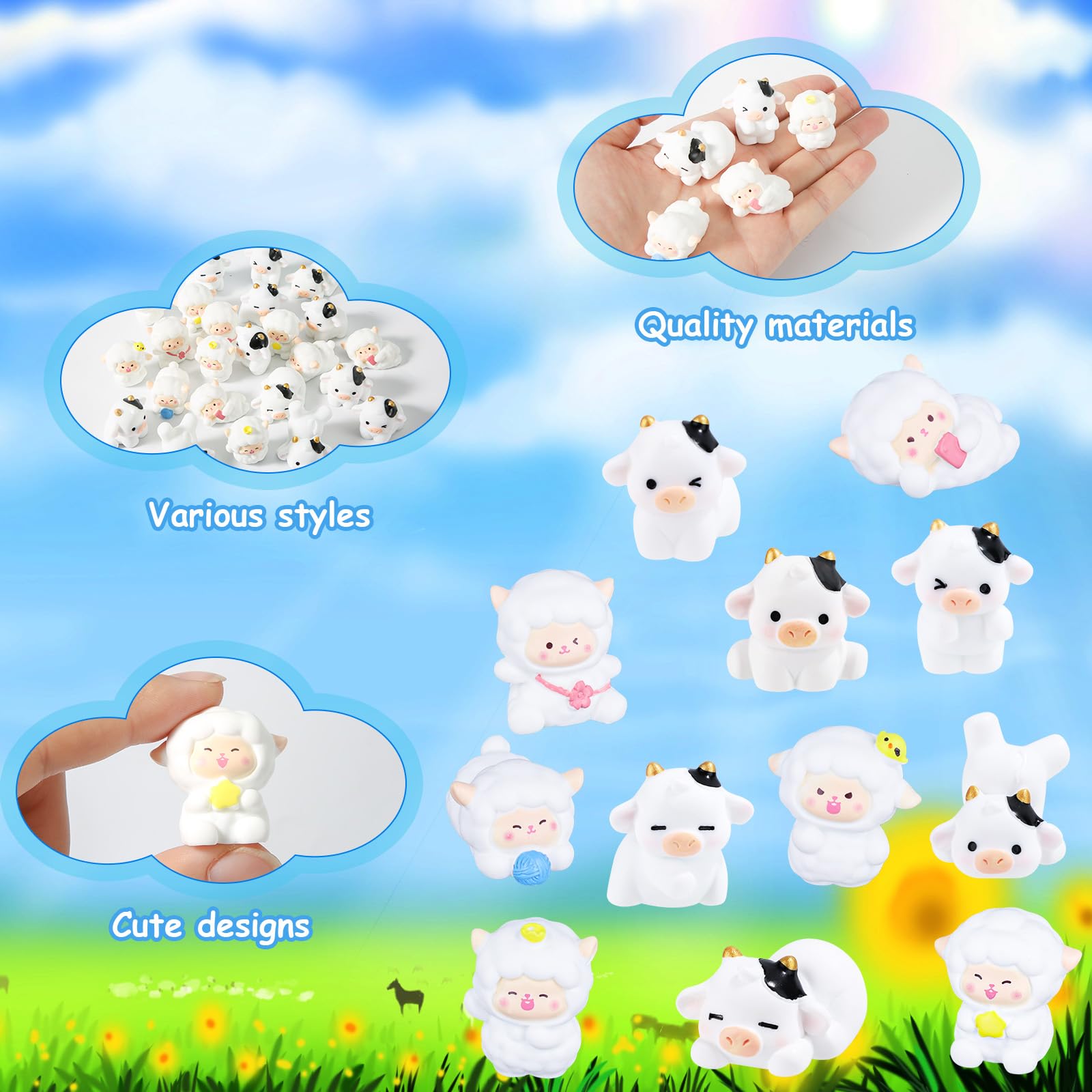NQEUEPN 24pcs Mini Resin Animals, 12 Styles Miniature Sheep and Cows Tiny Resin Figurines Cute Resin Animal Ornaments Mini Animal Decorations for Outdoor Landscape DIY Dollhouse Crafts Cake Party - Image 4