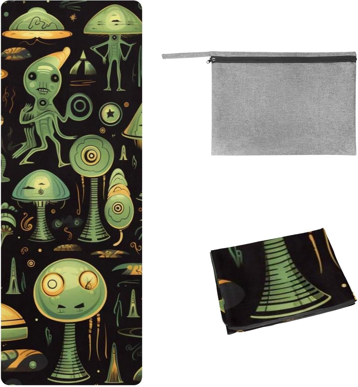Yoga Towel, Outer Space Alien Pattern Non Slip Sweat Absorbent Hot Yoga Mat Towel for Hot Yoga, Pilates and Fitness - 72.8" x 26.8"