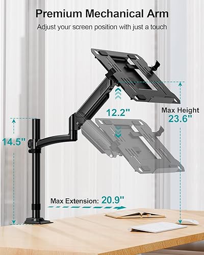 Miniatura 6 de MOUNT PRO Soporte de escritorio con brazo para laptop, soporte de monitor único con bandeja VESA para laptop, soporte ajustable para laptop para máx
