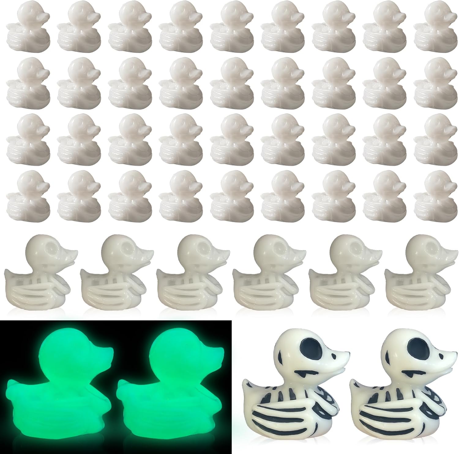DEEKIN Summer Halloween Bulk Skeleton Rubber Ducks Glow in The Dark Luminous Bones Horror Party Favors Decoration Birthday Party Gift for 3 Years and Older(50 Pcs)