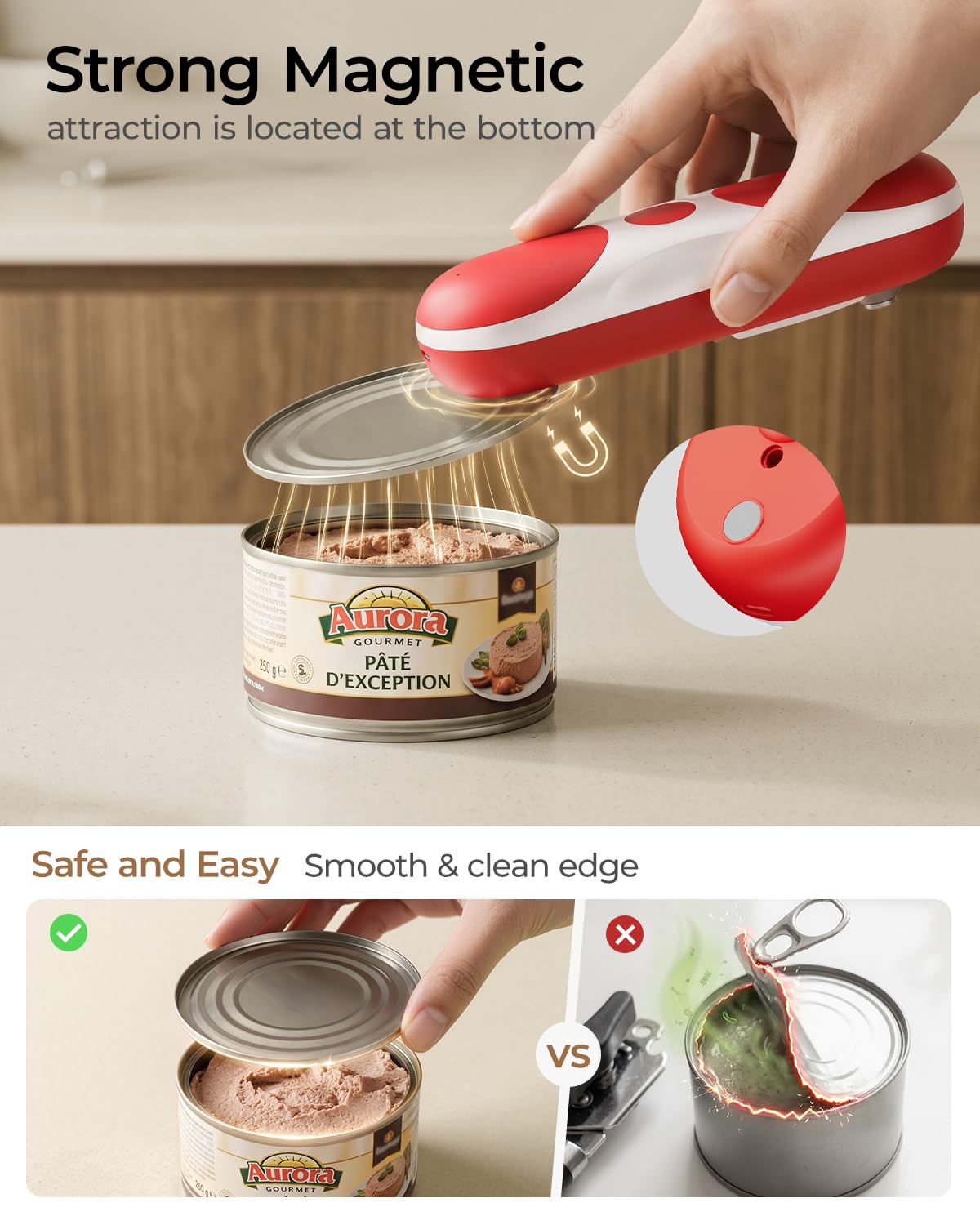 Apriscatole elettrico ricaricabile per cucina per anziani con artrite, alimentato a batteria senza fili, automatico, taglio laterale, bordo liscio, vivavoce, per lattine piccole o grandi