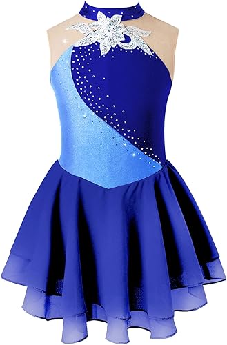 YiZYiF Vestido de patinaje sobre hielo sin mangas con diamantes de imitación para niñas y niñas, vestido de baile de patinaje sobre ruedas, disfraz