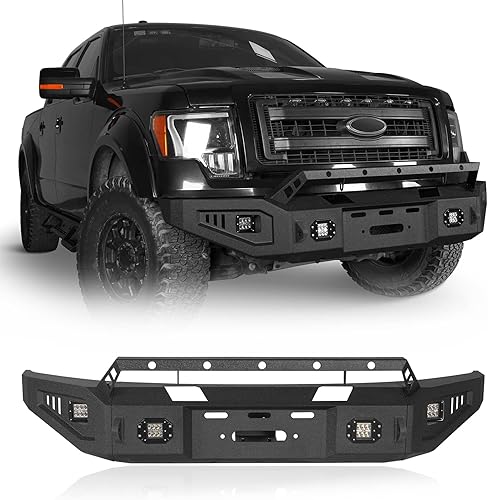 Hooke Road Parachoques delantero de ancho completo F150 con placa de cabrestante para Ford F-150 09-14 (excluyendo Raptor) 2009 2010 2011 2012 2013