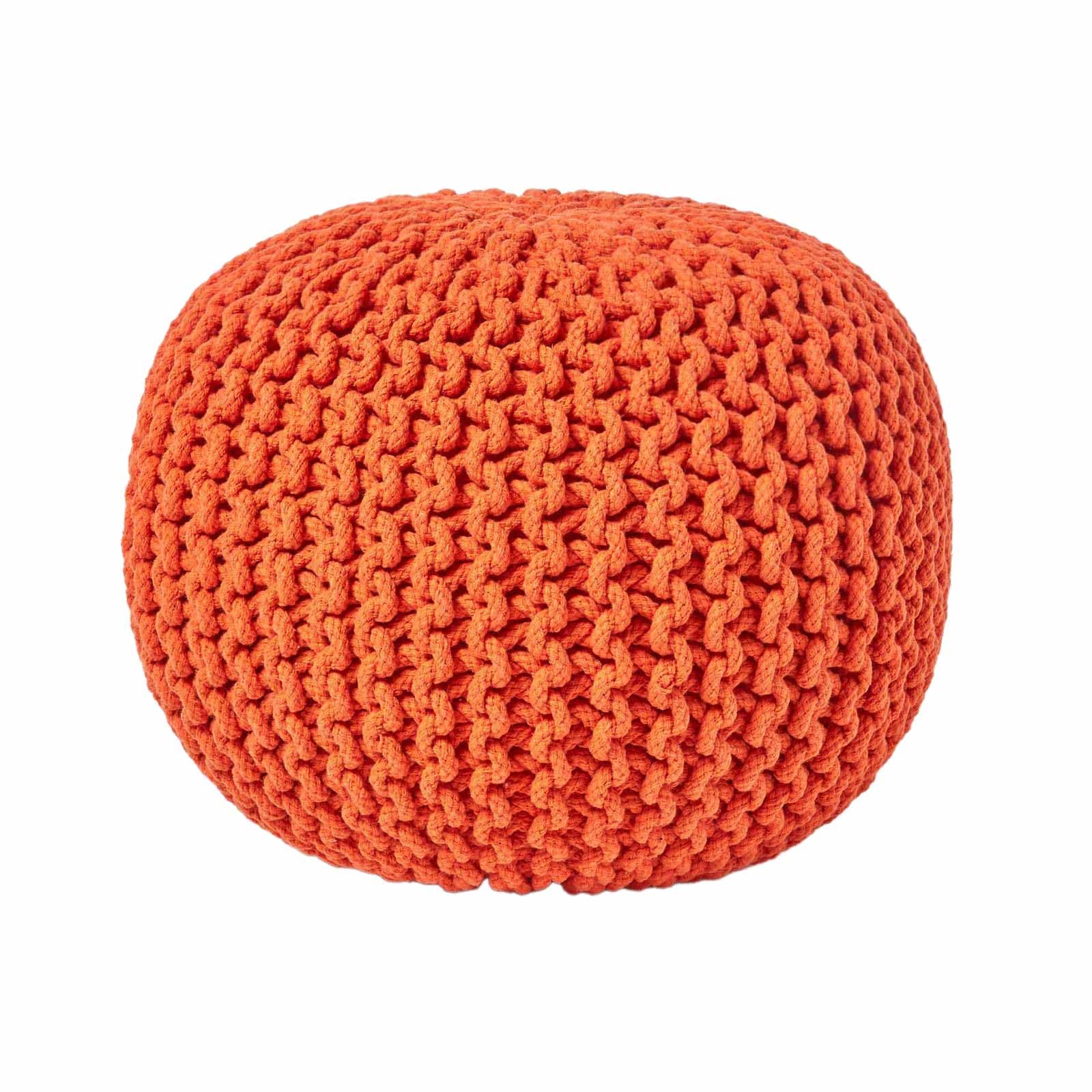 HOMESCAPES Burnt Orange Knitted Pouffe Footstool Bean Filled 100% Cotton for Living Room Children or the Elderly — image 1